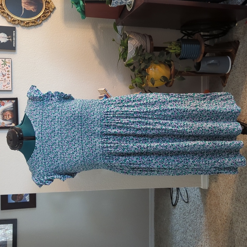 a new day 1x floral print smocked midi dress